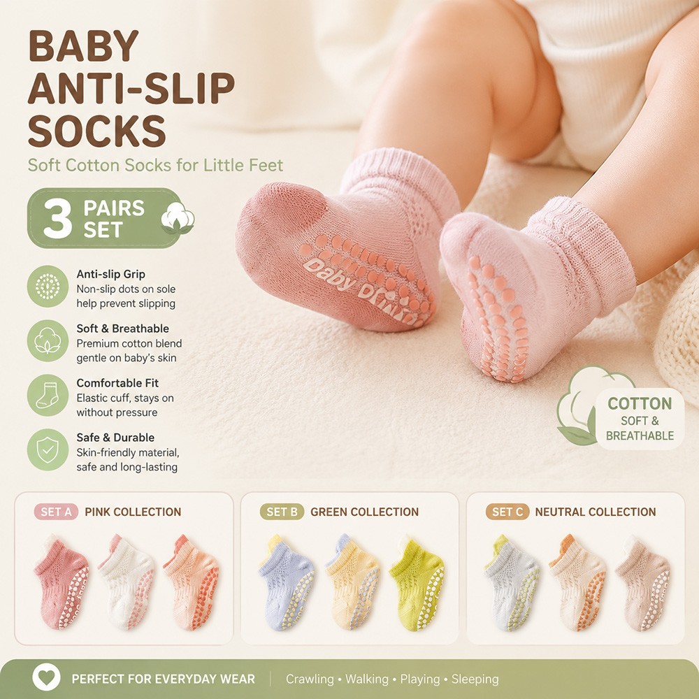 Baby Anti Slip Socks 3 Pairs S - Unisex Baby Socks Non Slip recension och pris